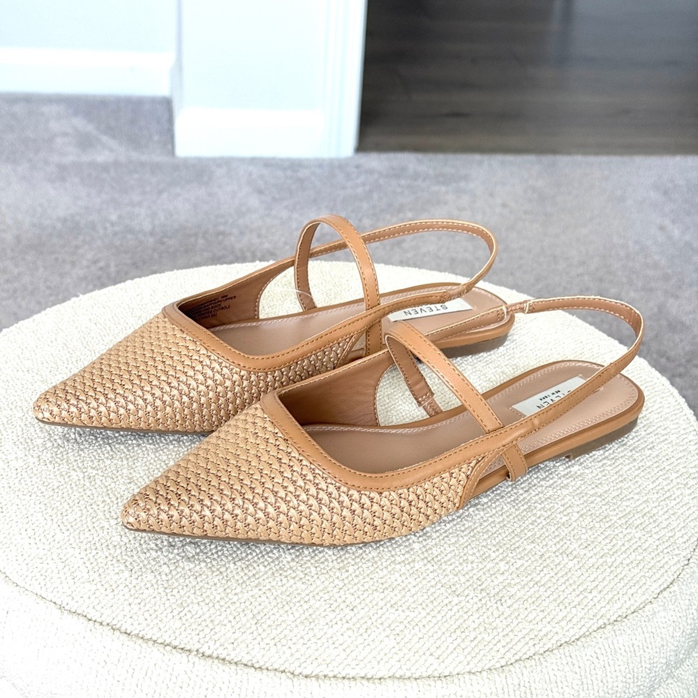 Steven By Steve Madden Tan Woven Pointed Slingback Flats
